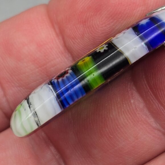 Murano Millefiori Glass Pendant 1.75x.75" Multicolored Floral Mosaic 18k GP Bail - Picture 4 of 7